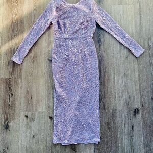 Long Sleeve Sequin Lavender Dress